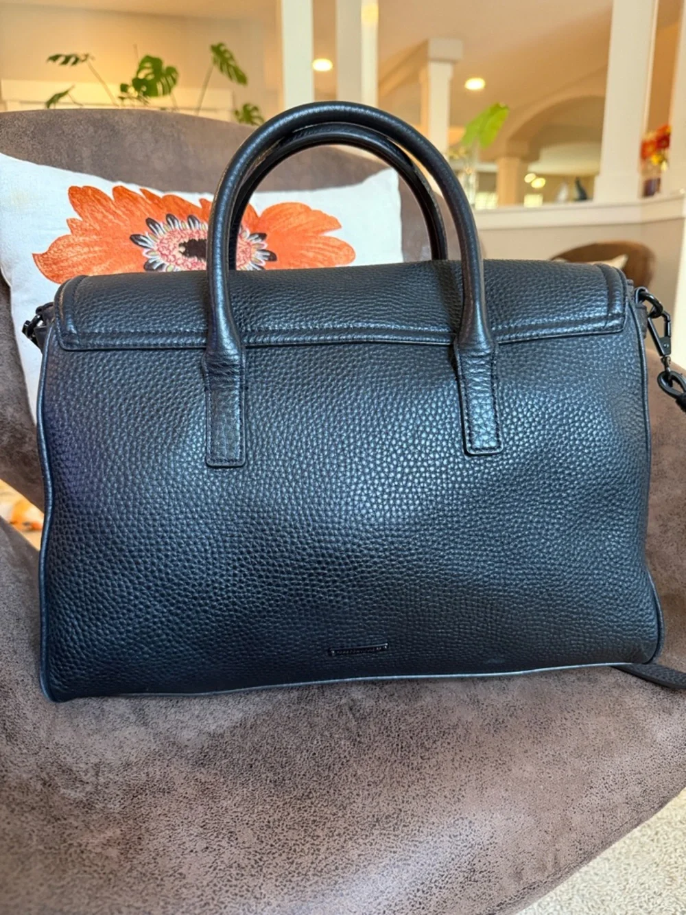 REBECCA MINKOFF SATCHEL BAG  JULES BLK ON BLK LEATHER & HARDWARE w/STRAP EUC